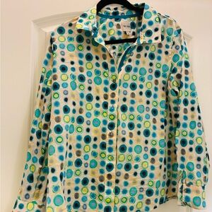 NIC+ZOE Cream Blouse with Teal, Lime & Navy Circles